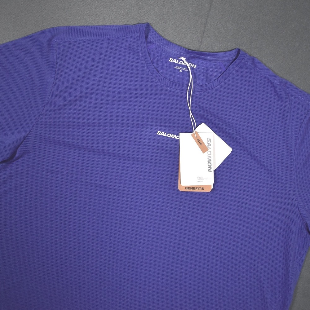Salomon Shakeout Core Mens Short Sleeve Running Shirt Purple X-Large Slim